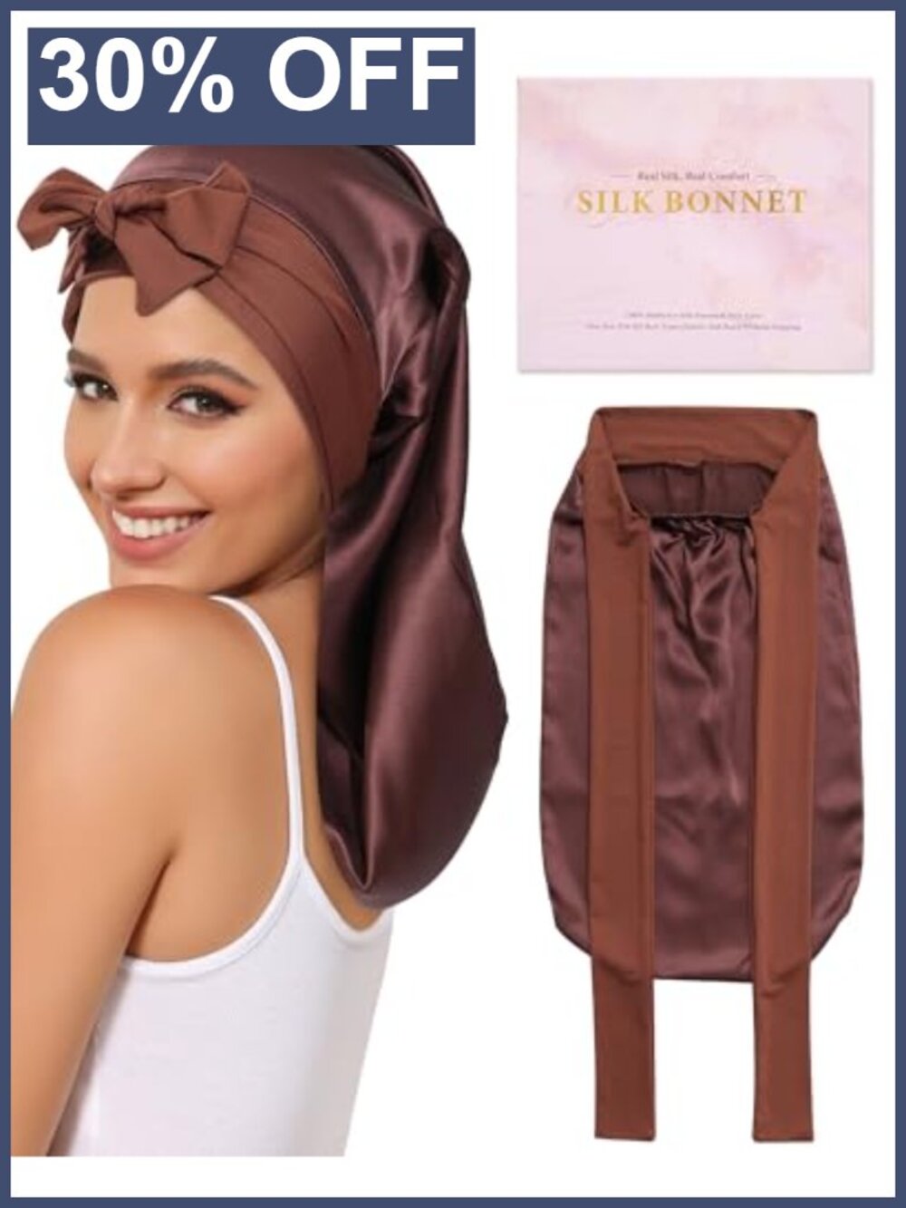 100% Mulberry Silk Bonnet Long Hair Sleeping Cap Adjustable Wrap